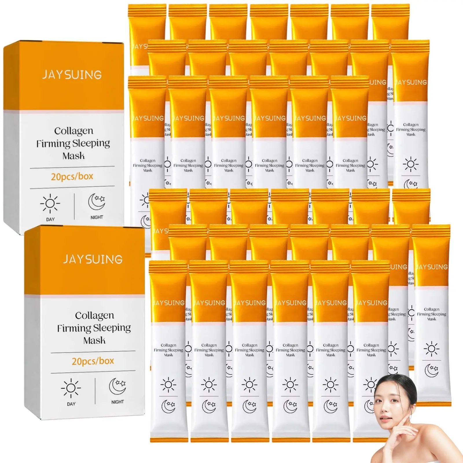 Collagen Firming Sleeping Night Mask, 40pcs/2boxes, Deeply Moisturizing Facial Masks, Hydrating Face Mask, Skin Care Product, Beauty Products for Women & Men