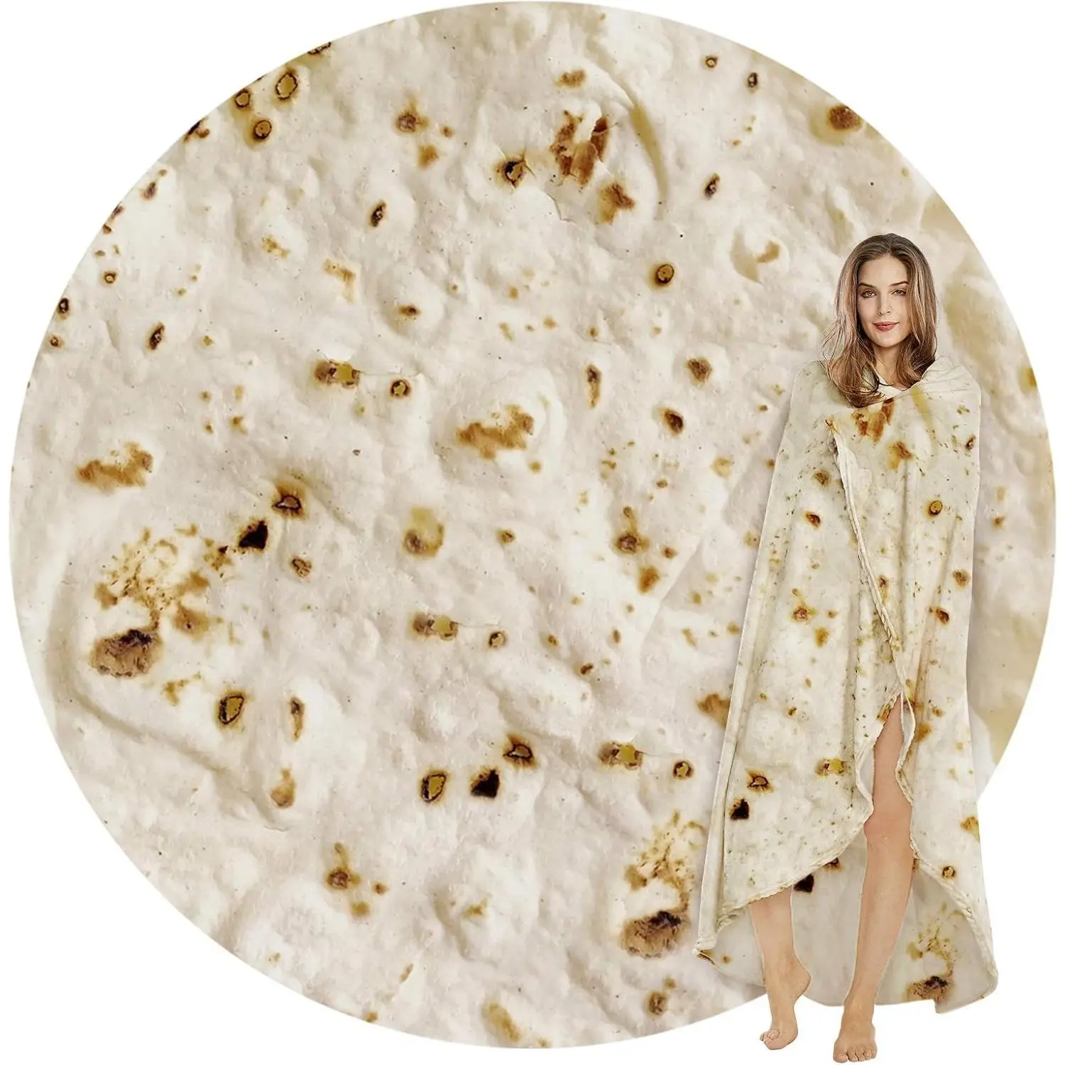 Burrito Tortilla Blanket, Funny Food Throw Blanket, Round 47 Inches, Double Sided Soft Flannel, White Elephant Gifts, Gag Gifts for Teen Boys & Girls, Novelty Christmas Birthday Presents