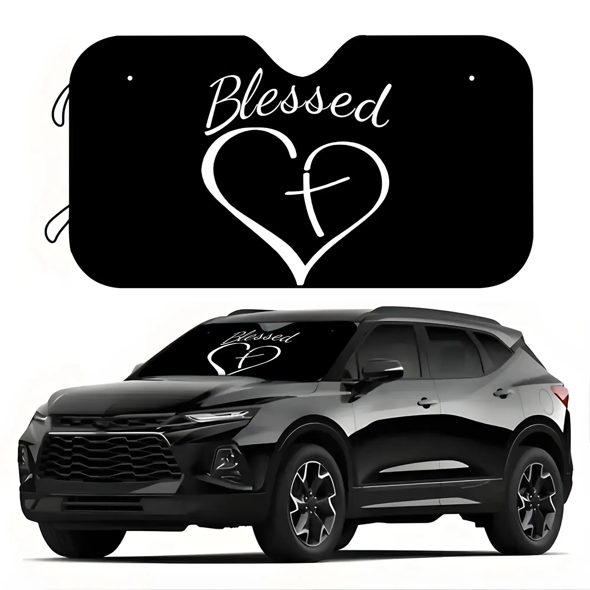 [Premium Car Sunshade] 1pc Blessed Heart Cross Premium Car Sunshade Universal UV Scratch Resistant Windshield Protector with Cooling Effect