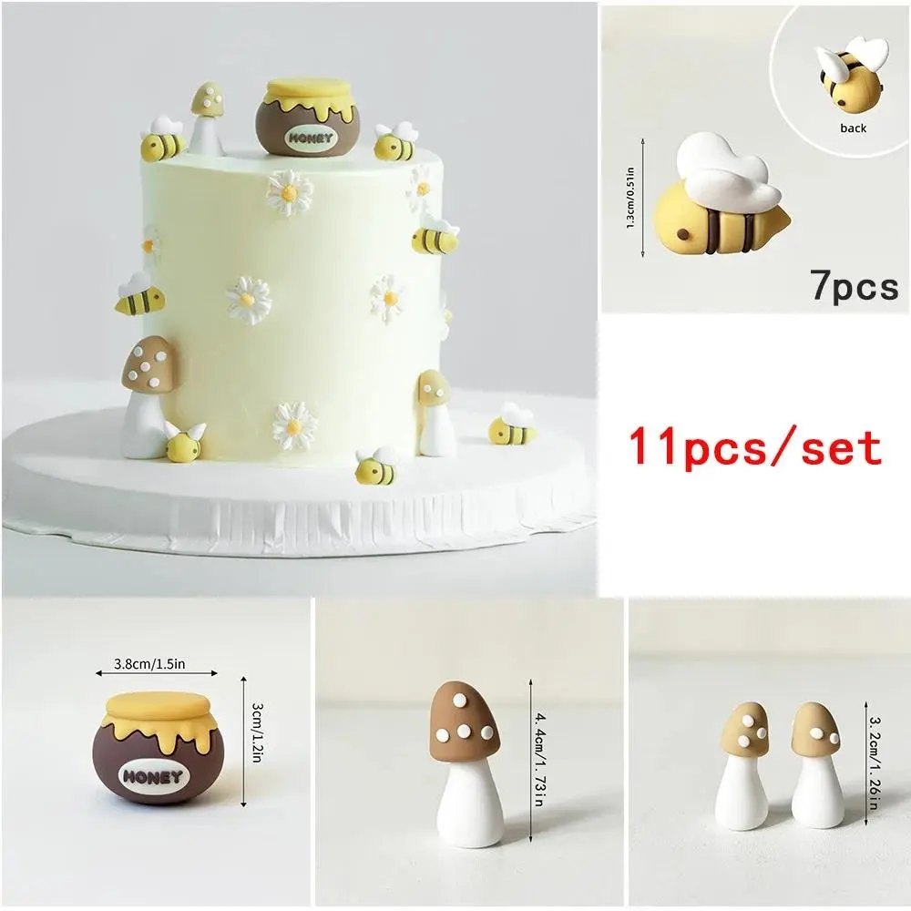 Cute Honey Jar Bee Cake Topper Mushroom Decoration, Birthday Dessert Tableware, Cartoon Party Cake Decorations, Baking Supplies, Birthday Cake Toppers