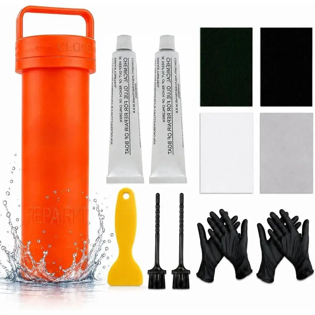 Heavy Duty PVC Repair Kit for Inflatable Boats, Kayaking – Waterproof Seal, Permanent Fix, Large Size Patches, Adhesive, Tools, Gloves, Portable Boat Maintenance Supplies