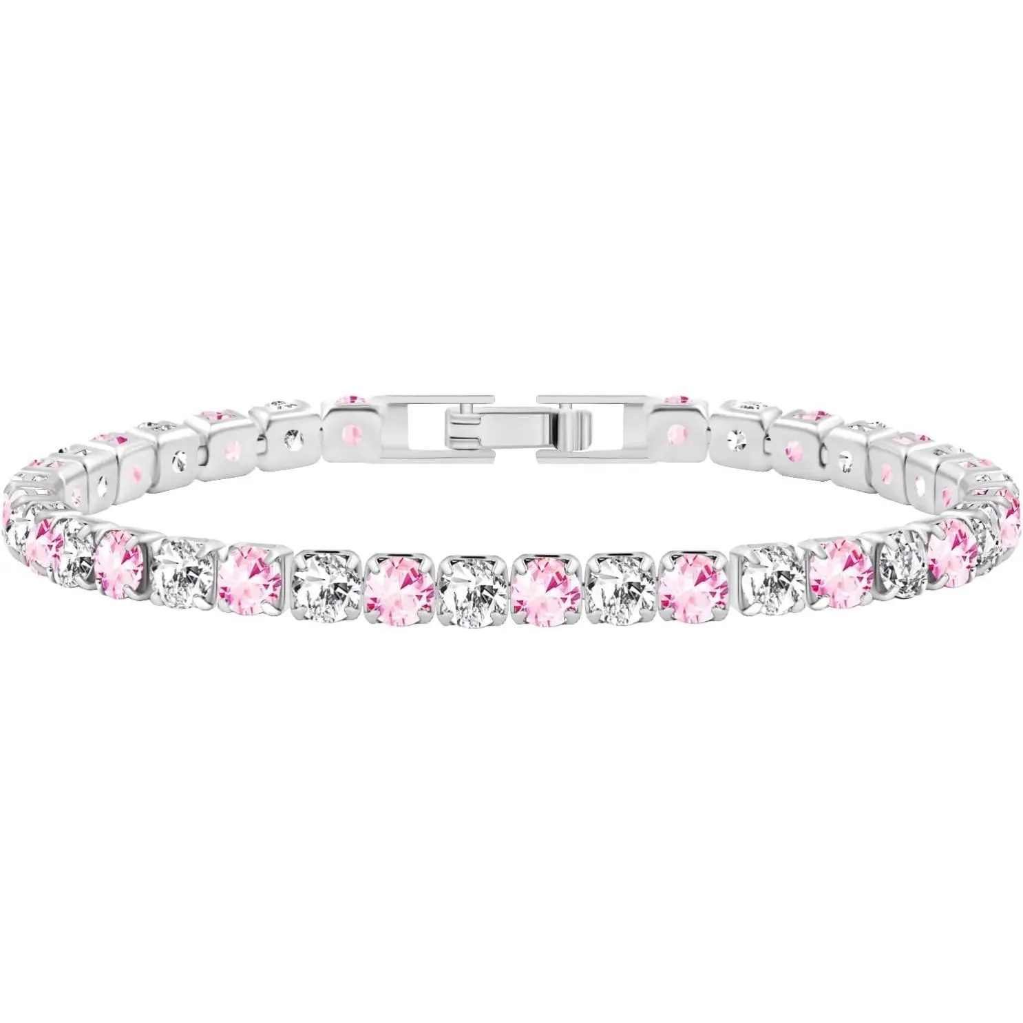 4mm Colorful Round Cut Cubic Zirconia Tennis Bracelet -  Plated Bracelets for Women - Size 6.7"/7.5" YA5032