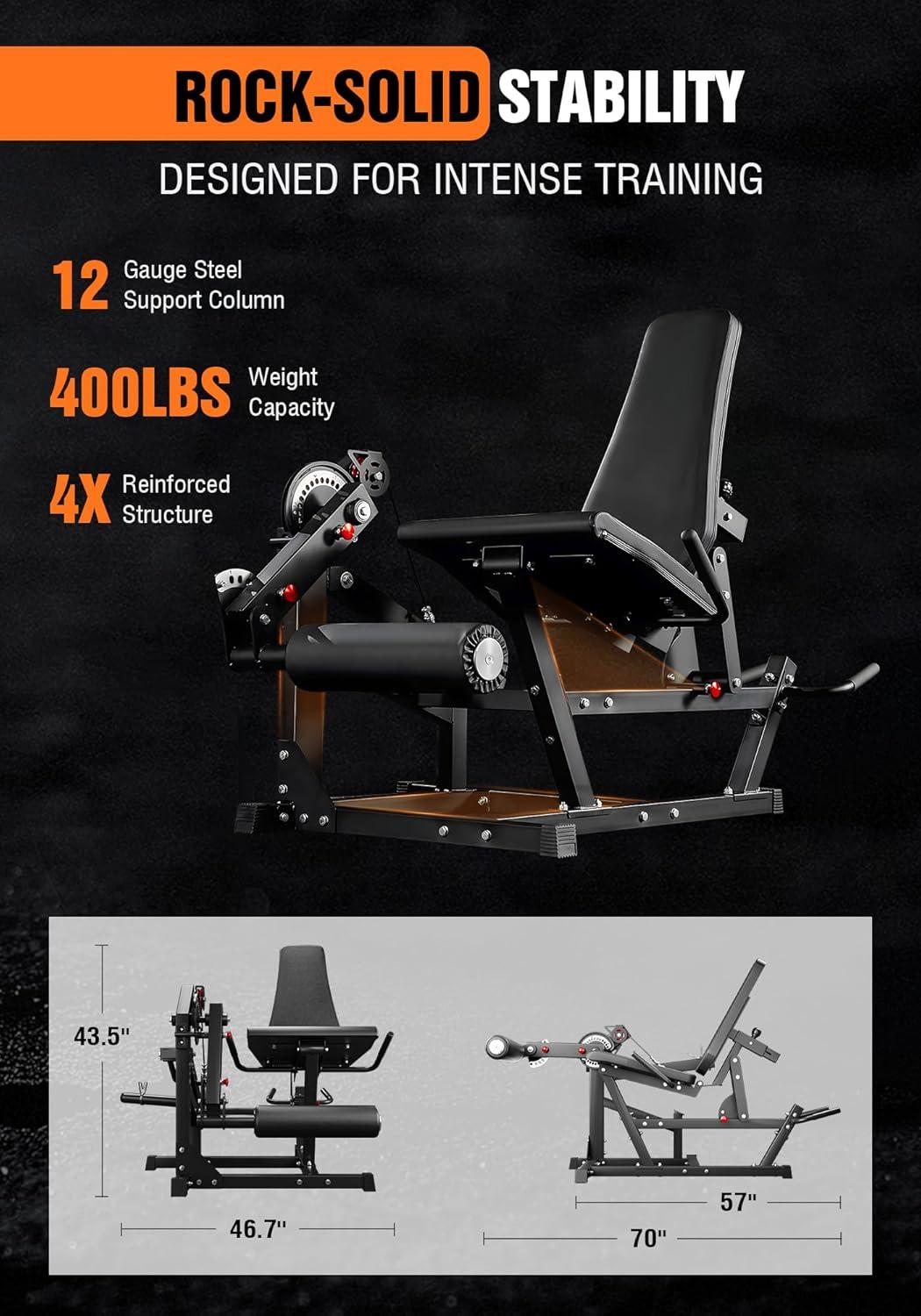 Leg Extension and Curl Machine, Adjustable Leg Curl Machine, Seated Leg Extension and Lying Curl Machine for Home Gym, Leg Workout Equipment with Cable System