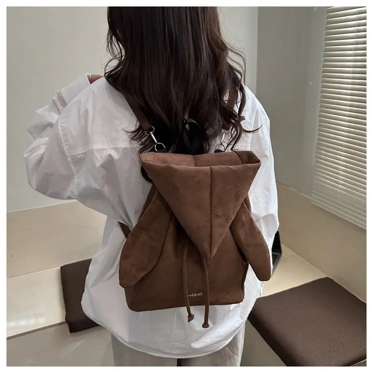Korean Minimalist Angel Wings Drawstring Backpack, Cute Hooded Sweatshirt Design Casual Shoulder Bag, High Aesthetic Daily Rucksack