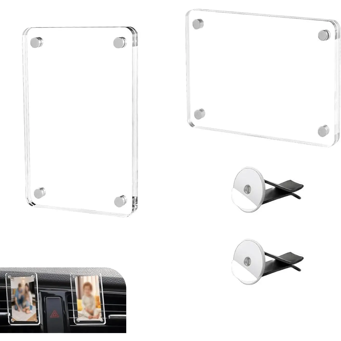2 count   Photo Frame Air Vent Clips, 3.5" x 2.4" Adsorption Grille Vent Holders, Personalized  Photo Display Decoration,  for  , SUVs,  (Transparent)