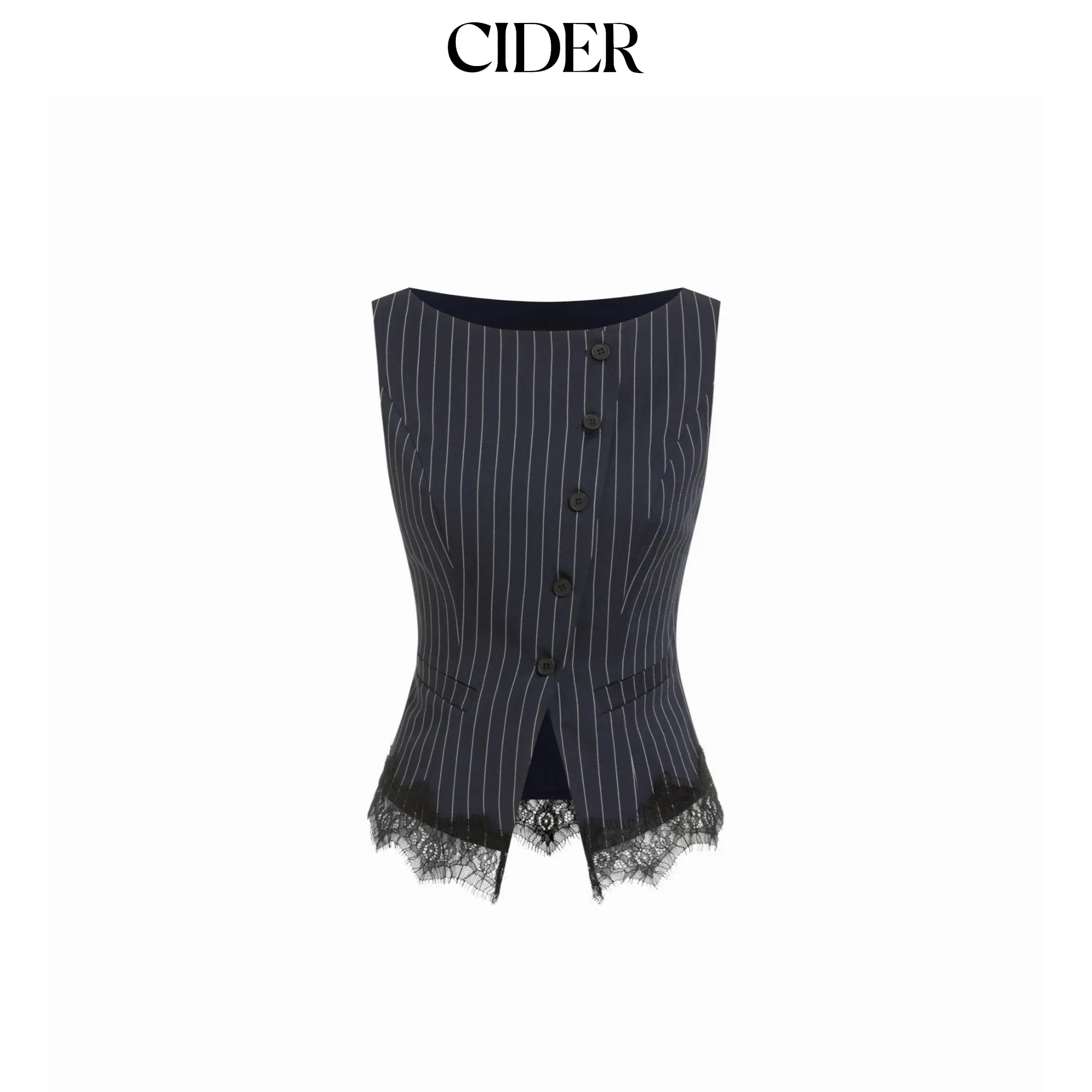 Cider Striped Boat Neck Lace Trim Blazer Vest
