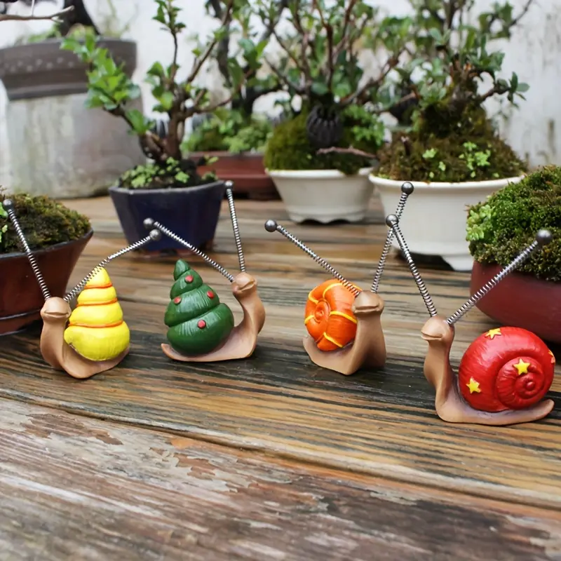 4pcs Bohemian Style Snails, Creative Home Decoration Snail Ornaments, Spring Tendrils, Spring Garden Bonsai Decoration Ornaments, Family Gifts, Office Decoration Animal Ornaments, Handmade Resin Crafts