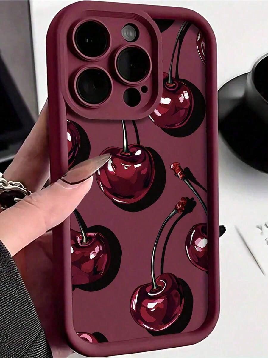 1pc Fashion Cherry Pattern Full Coverage Protective Phone Case, With Camera Protection Holes, Shock-Resistant  Suitable For Use With Iphone17/17Air/17pro/17promax/16/16PROMAX/Iphone15 XR /7/8 Iphone15Promax/12PROMAX/13PROMAX/14PROMAX 13 14 11 12p14XS. XR