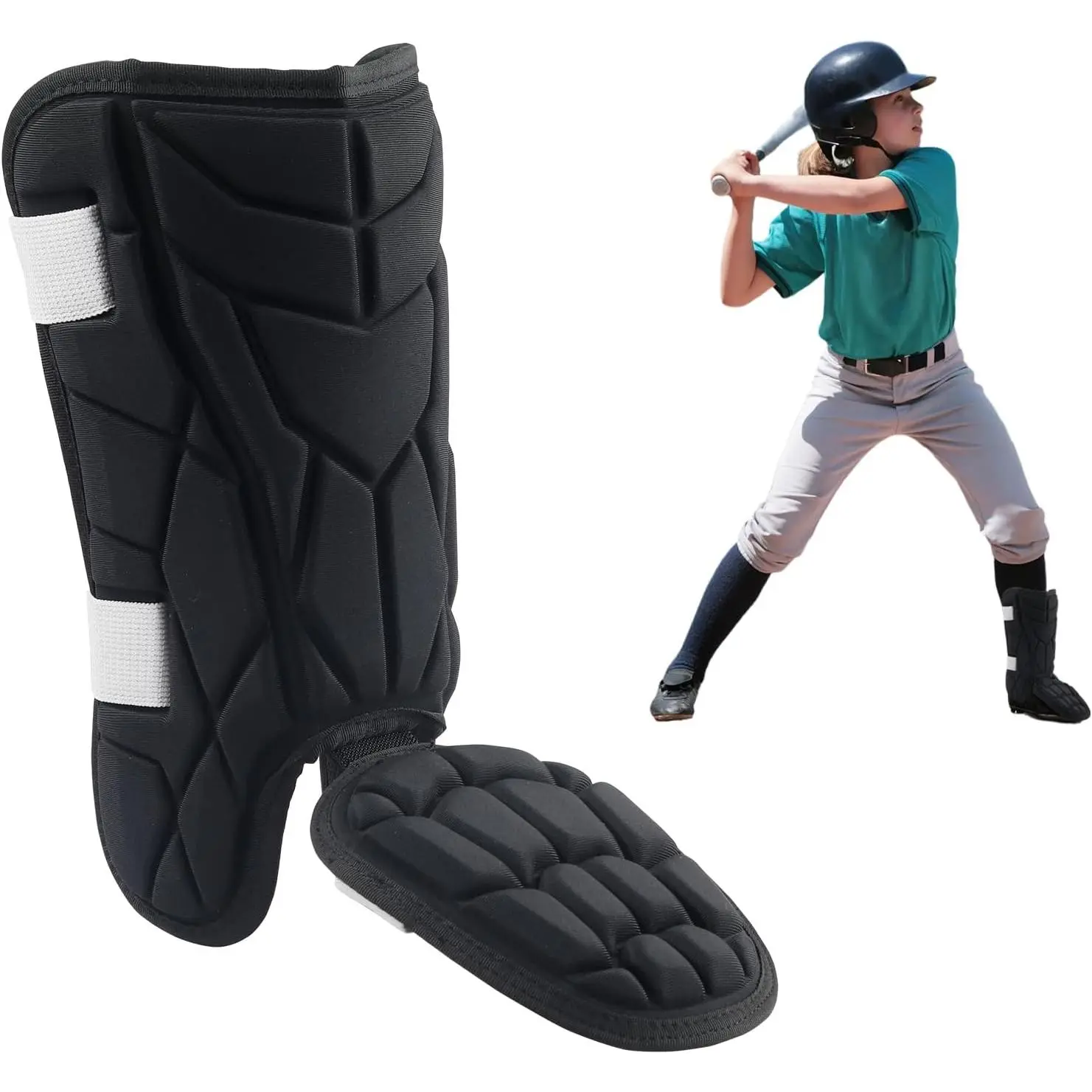 Baseball + Softball Leg Guard, Impact Resistant Batter's Leg Guards, Adult and Youth Shin & Foot Shield with Elastic Straps, Suitable for Both Left and Right Feet, Detachable Leg & Foot