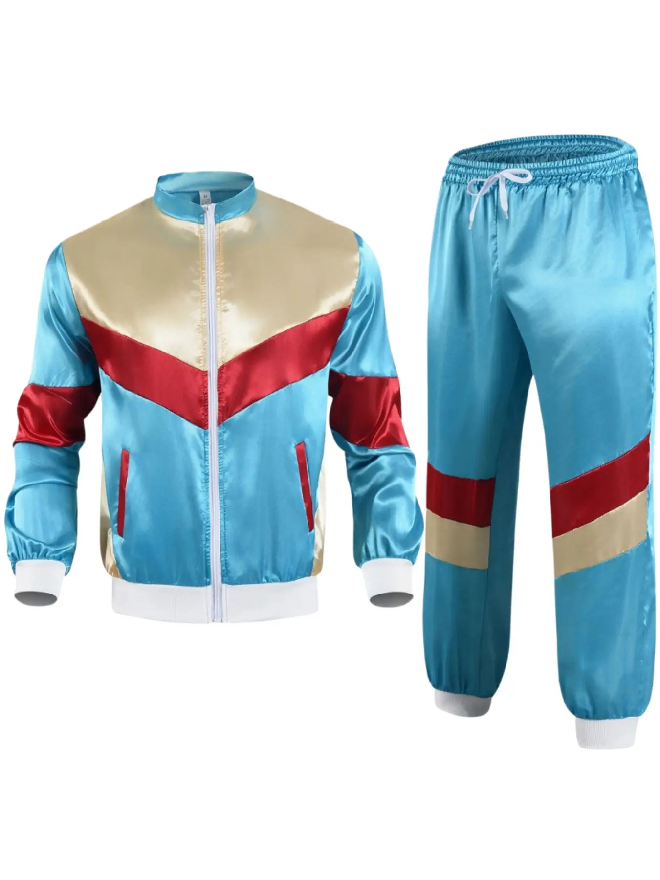 Vintage 70s Women's Disco Jogging Suit Color Blocked Jacket and Sports Pants Carnival Celebration Cosplay Costume Clothes