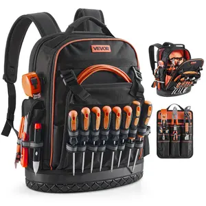 【DealsForYouDays】VEVOR Tool Backpack, 64 Pockets, Heavy-duty Tools Storage Organizer Work Bags with Laptop Compartment Molded Base, Electrician Jobsite Backpack for Electrician, Repairman, and HVAC Techs