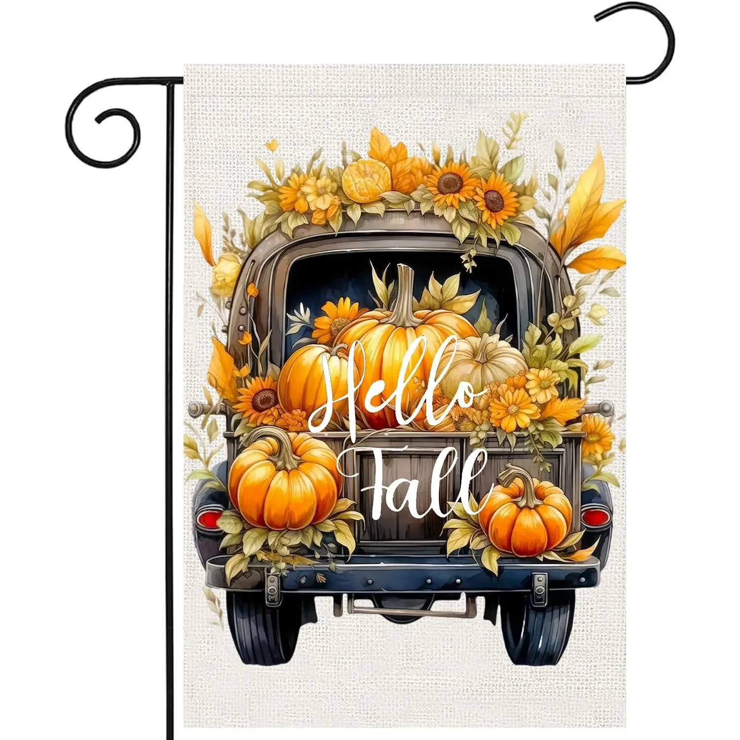 Hello Fall Pumpkin Truck Vertical Flag - 12x18 in, Double-Sided Outdoor Decor for Outside Use, Autumn Thanksgiving Home Garden Yard Decorations