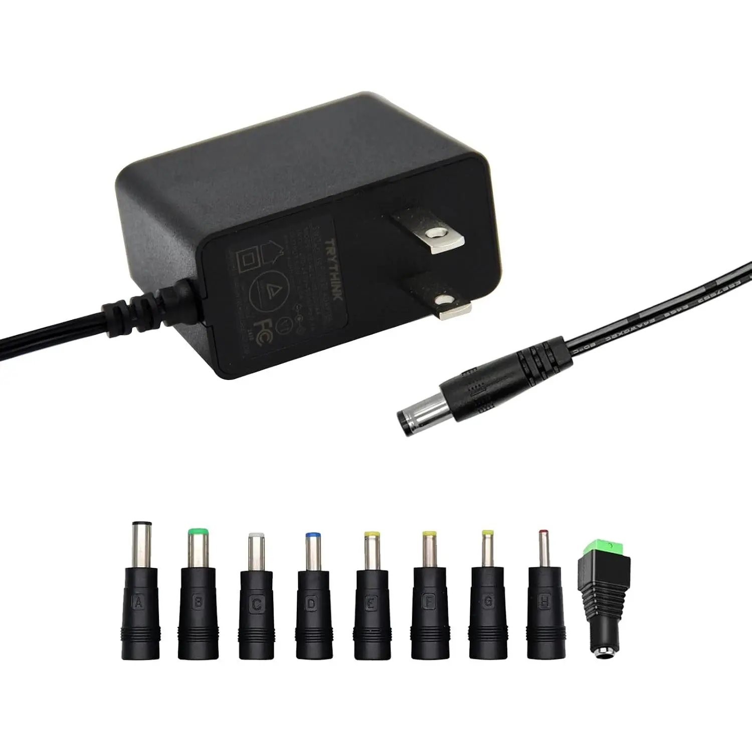 5V 2A 1A 0.8A 0.5A Power  Adapter, 10W  Adapter 100-240V AC to DC 5V Power Cord Converter with 5.5mm x 2.1mm Plug and 9 Interchangeable Plug, for 5V  Devices ONLY (1 Pack)