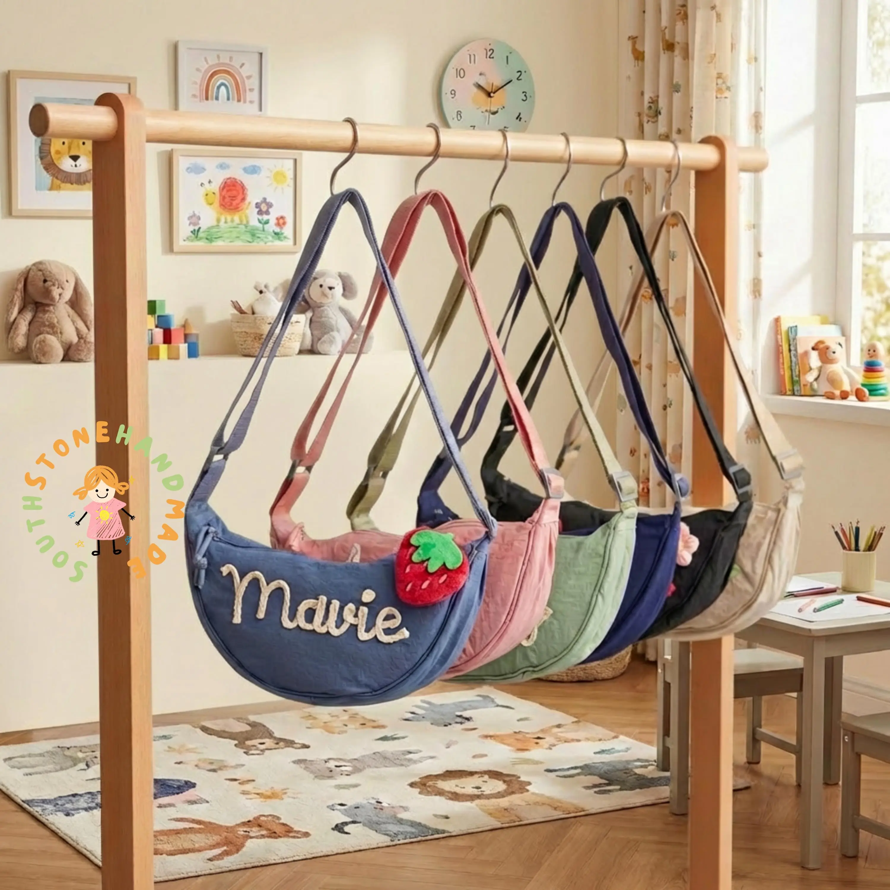 AS1041 Personalized Customized Name Dumpling Bag DIY Exclusive Messenger Bag Holiday Birthday Gift for Family and Friends