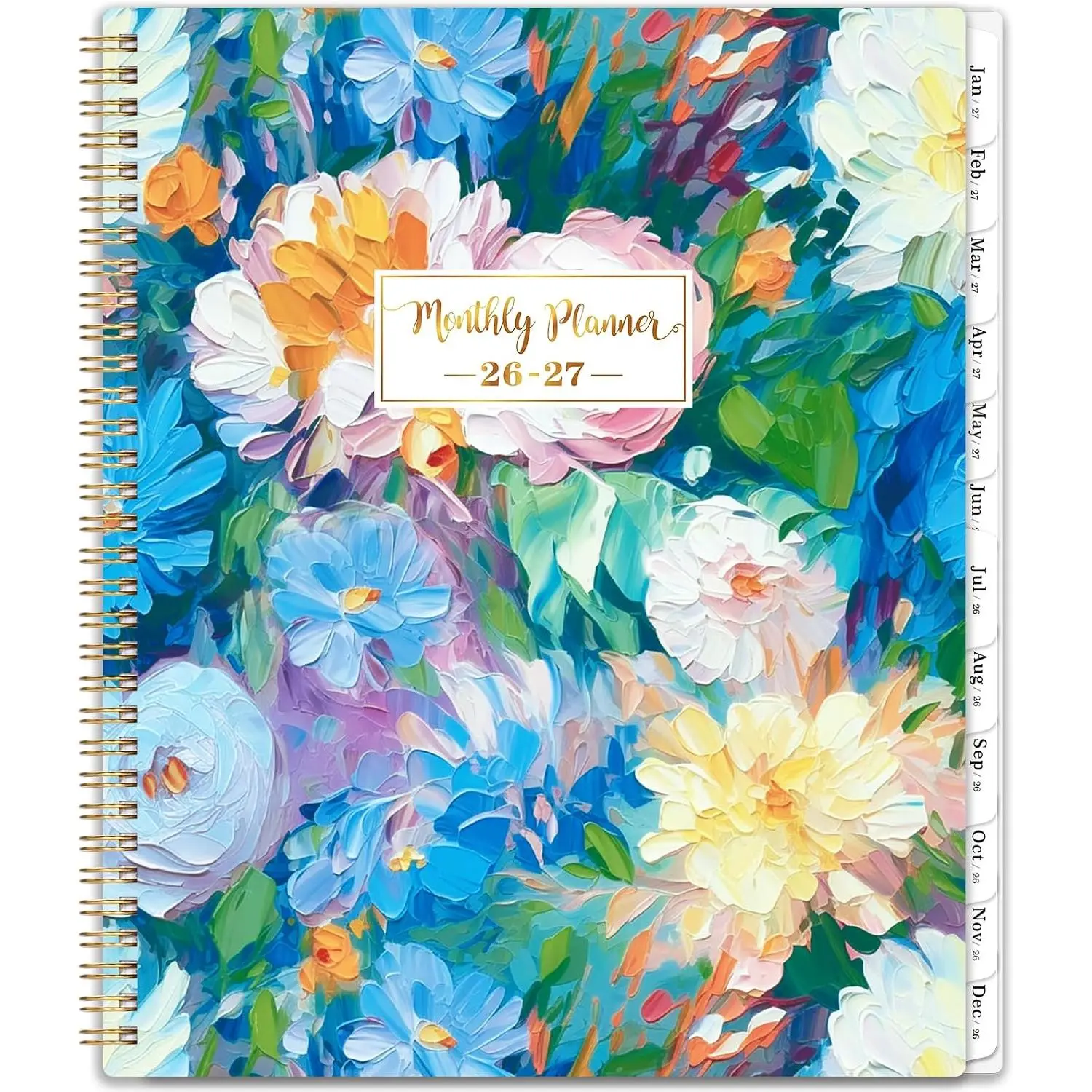 Large Size 9"x11" 2026-2027 Monthly Planner with Yearly Plan, Julian Dates, Moonlight Art, Personal Info Section, Ruled Blocks, Wire Binding, Tabs, Pocket (Jul 2026-Dec 2027), Vegan Synthetic Cover for Office Organisation