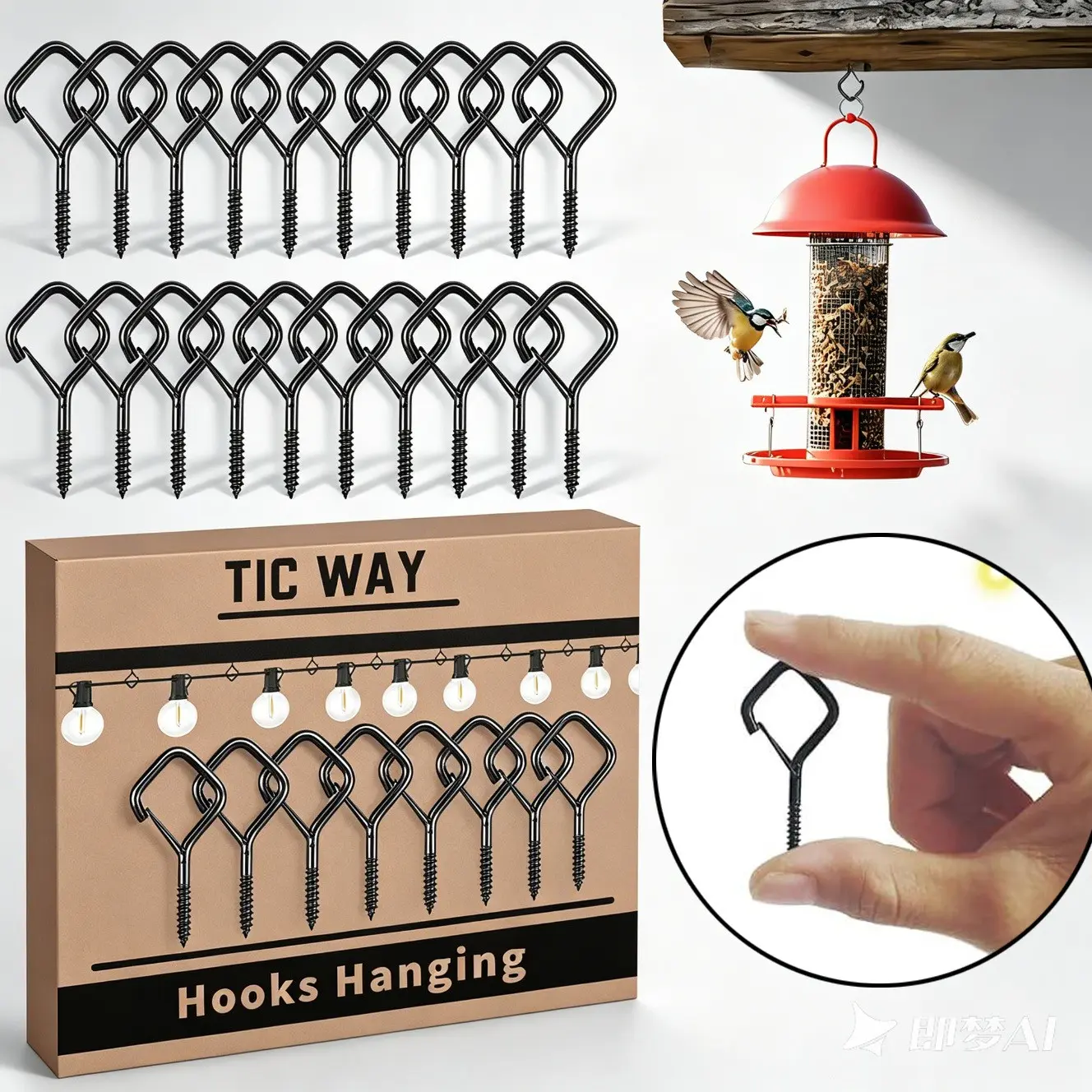 1.65 Inch M3 Diamond Q Hook, Galvanized Windproof Safety Clip, Heavy Duty Hooks, Ideal for Garden String Lights, Bird Feeder, Outdoor Use