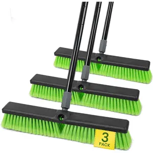 3 Pack 18” Push Broom Outdoor Heavy Duty, Garage Shop Broom with 59.5" Long Bandle for Cleaning Indoor Outdoor Tile, Garage, Shop, Deck, Concrete, Wood, Stone, Patio Floor with Soft Bristles
