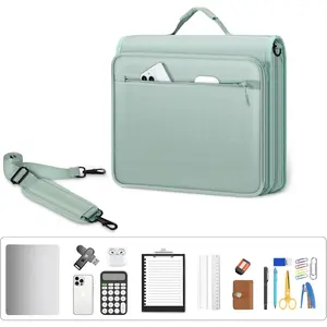 Oxford Fabric Zipper File Bag, 13.8x11.8x3.1 Inch Large Capacity Document Organizer, Expanding File Folder with Handle, for School Office Home