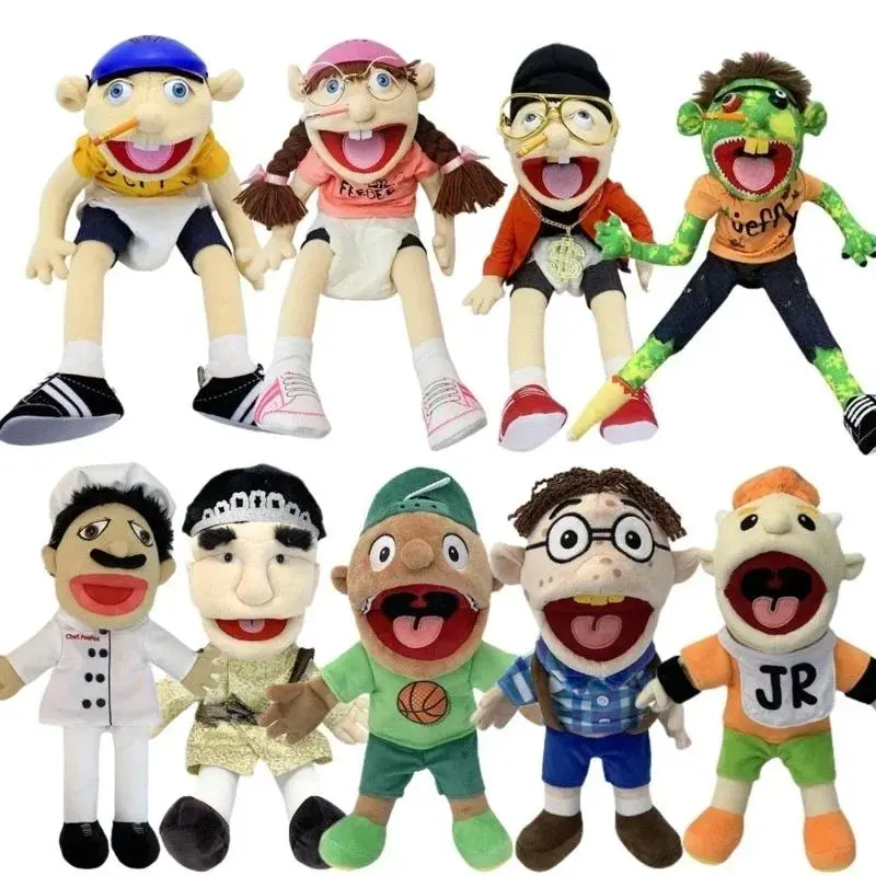 40-60cm Large Jeffy Puppet Plush Hat Game  Feebee Hand Puppet Plushie Doll Family Puppet Parent-child Game Gifts