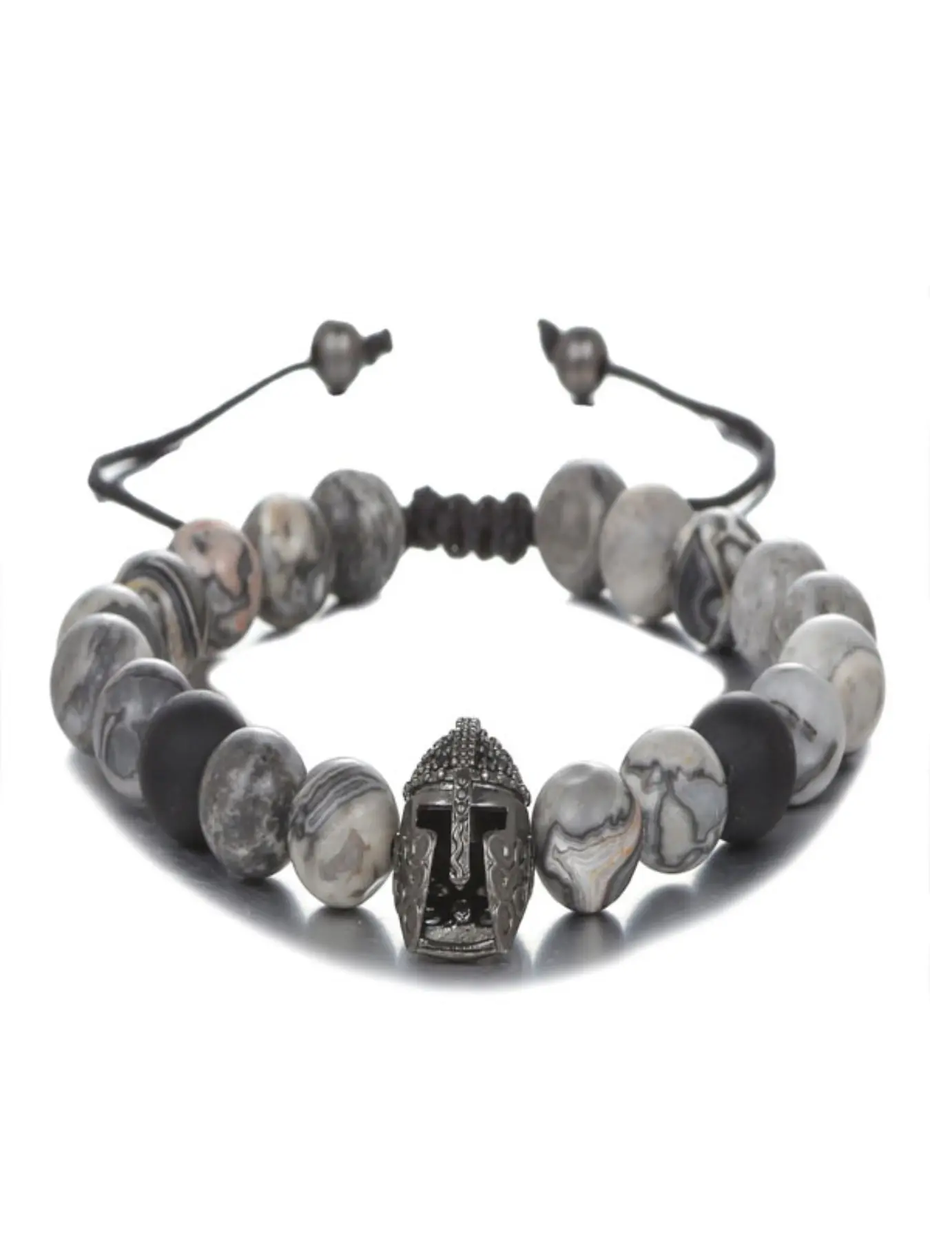 Stone Spartan Warrior Helmet Volcanic Stone Beaded Bracelet, Copper Woven Bracelet for Men, Boho Style Marble Pattern, All Seasons, Jewelry Bracelet