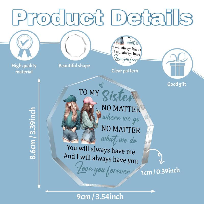 Acrylic Plaque, Heart Plaque, 1 Count Letter Sister Characters Pattern Acrylic Ornament, Creative Birthday Gift for Sister Home Decoration Ornament