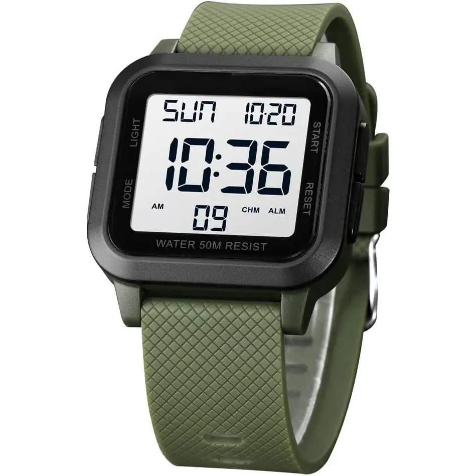 Mens Digital Watches for Men  Large Square Wrist Watch | Big  wristwatch for women, Simple work watches for men,Reloj para hombre,Chronograph,,Stopwatch, Time,Date,Light