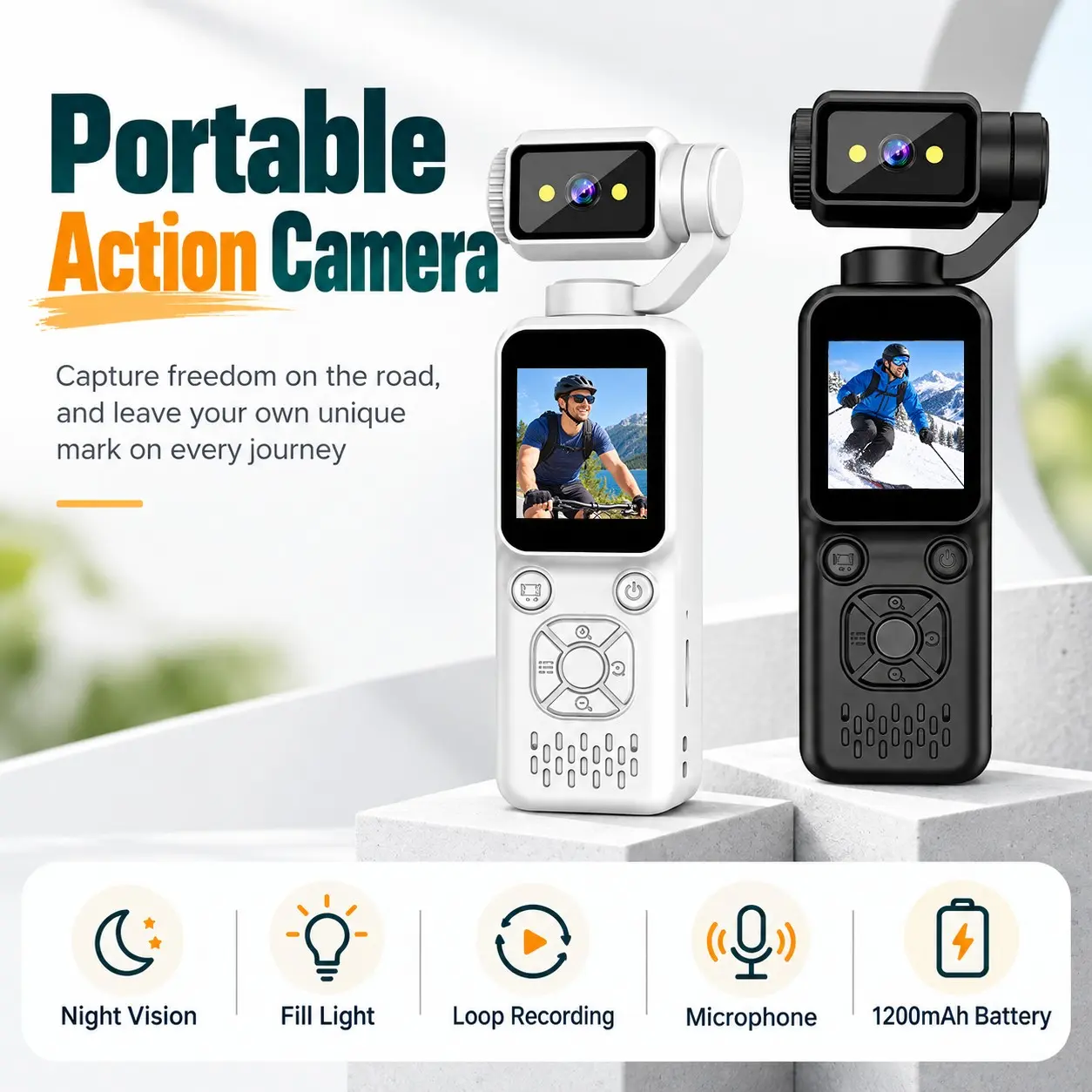 Mini 1080P Pocket Vlog Camera, Beginner Vlogging Camera, Portable Handheld Video Recorder with Night Recording, Fill Light, Microphone, Loop Recording & 1200mAh Rechargeable Battery for Travel, Cycling, Skiing and Outdoor Adventures