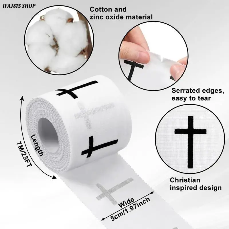 Christian Cross Wrist Wrap, 2 Inch x 23 Ft Cotton Athletic Tape, Cross Design Wrist Band with Strong Hold, Faith Inspired Religious Accessory, Everyday Wear Gift for Men & Women