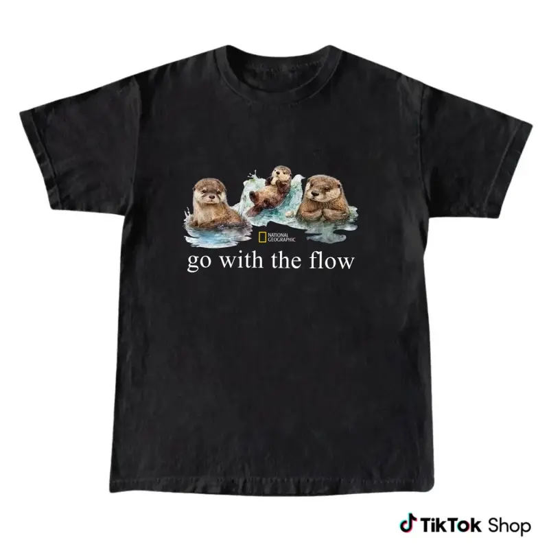 Go With The Flow Otter Graphic T-Shirt, Casual Streetwear Summer Outfit for Men Women, Surf Vibes Graphic Tee, Graphic T-Shirts, Vintage Graphic Tees, Men’s Vintage Graphic Tees, Men’s Summer T-Shirts, Men Clothing, Men’s Wear Flash Sale outdoorfun