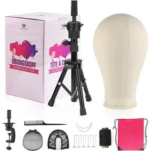 Wig Stand - Wig Stand with  Canvas Wig  Mannequin  for Heavy Wigs, Wig  Stand Manikin  Wig  for Wigs Making Display Styling(Wig not included), Wig Stand Tripod Height Adjustable