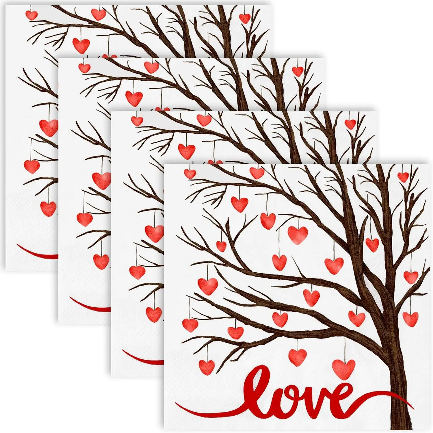50 Pack Heart Disposable Paper Decorative Guest Napkins, Love Heart Tree Disposable Beverage Napkins  Party Napkins For Valentine'S Day Gifts