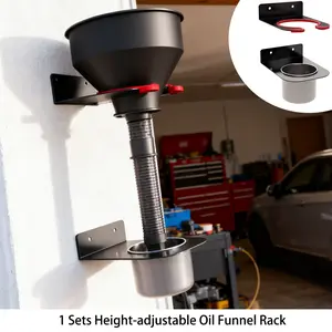 Metal Oil Funnel Storage Rack, 1 Set with Detachable Drip Cup, Quick Install, Space-Saving, Wall-Mounted Adjustable Height, Garage, Trailer, Tool Shed