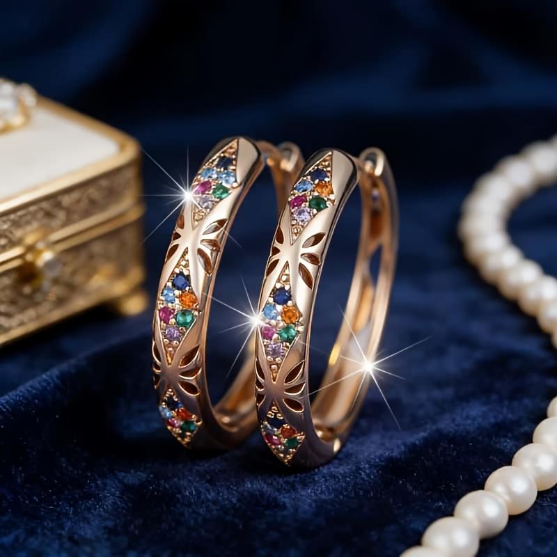 1 Pair of Gold Plated Hoop Earrings for Women, Vintage Hollow Carved Colorful CZ Hoop Earrings, Dainty Cubic Zirconia Huggie Earrings, Trendy Statement Jewelry .Bohemian Exquisite And Fashionable earrings, Perfect for Parties, Weddings, And Everyday Wear 1 Pair of Gold Plated Hoop Earrings for Women, Vintage Hollow Carved Colorful CZ Hoop Earrings, Dainty Cubic Zirconia Huggie Earrings, Trendy Statement Jewelry .Bohemian Exquisite And Fashionable earrings, Perfect for Parties, Weddings, And Everyday Wear