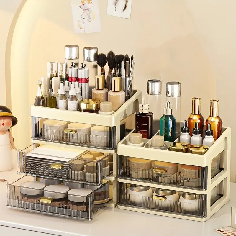 Large Capacity Makeup Organizer with Drawers, Versatile Desktop Storage Box for Vanity Bathroom and Countertop, Perfect for Cosmetics Perfumes and Skincare