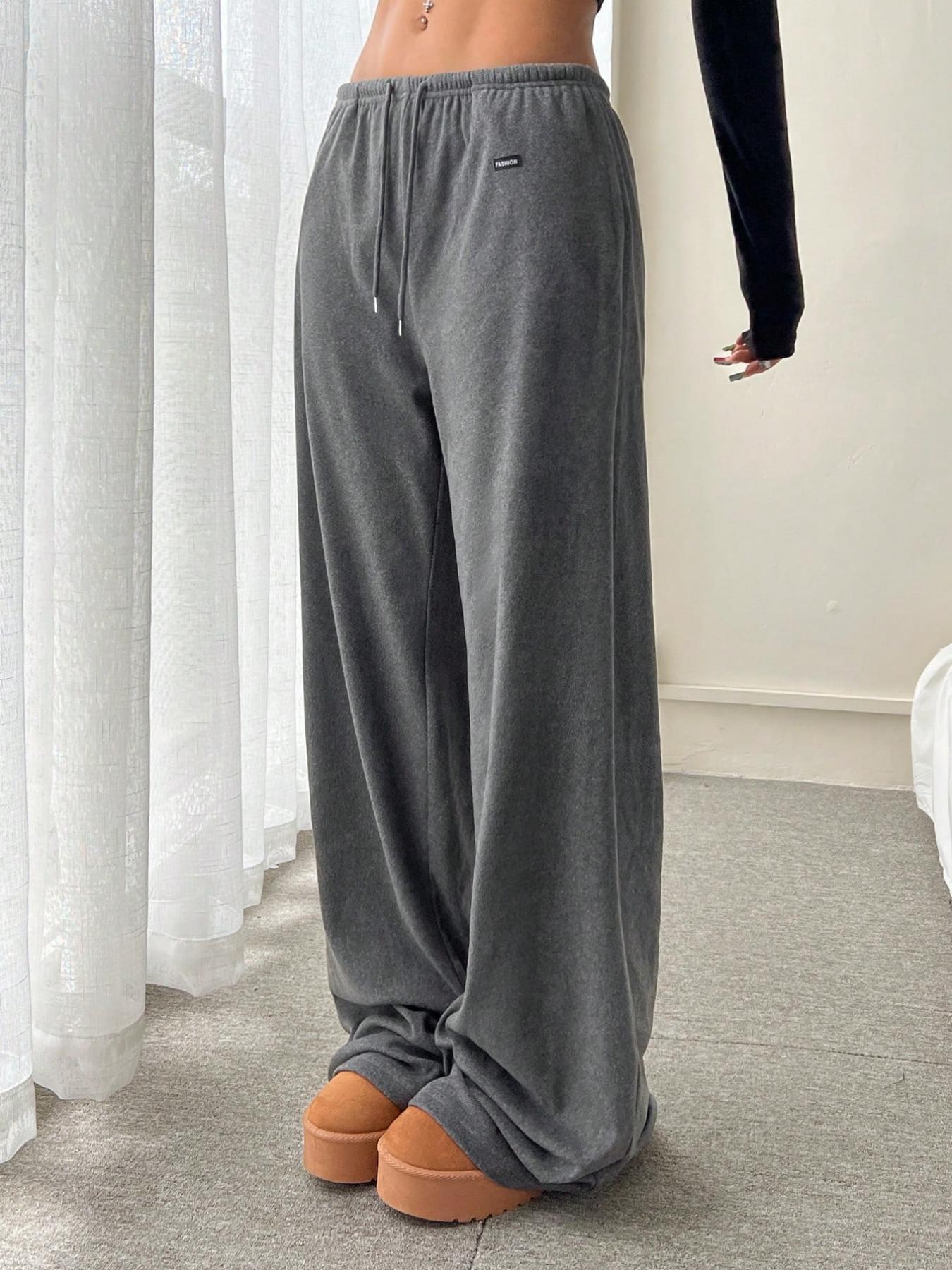 Women's Letter Pattern Drawstring Waist Wide Leg Pants, Casual Comfy Trousers for Daily Wear, Comfortable Pants for Women, Ladies Bottoms for Fall & Winter, Pants for Women