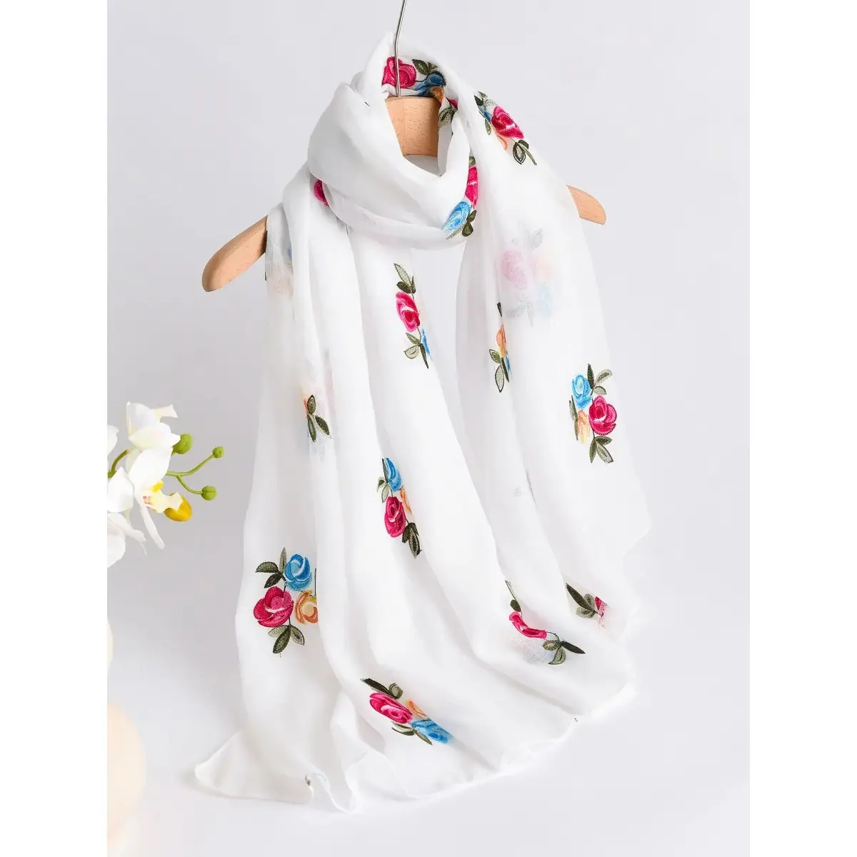Women's Long Shawl Wrap, Lightweight Casual Floral Print Scarf in Soft Tencel Satin for All-Season Style