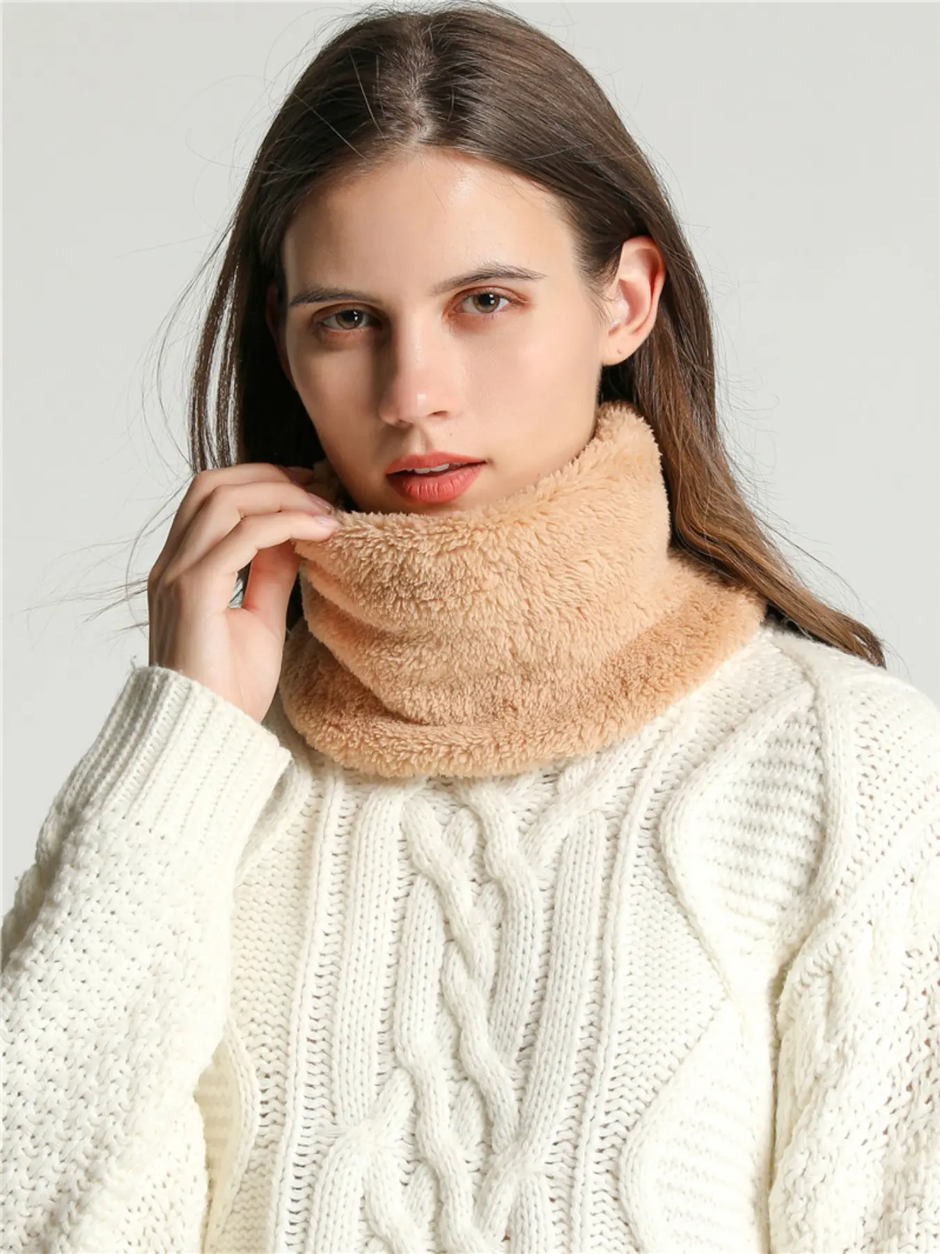Women's Warm Neck Warmer, Solid Color Scarf, Winter Versatile High Collar Neck Protector, Coral Fleece Neck Wrap, Fashionable and Cozy