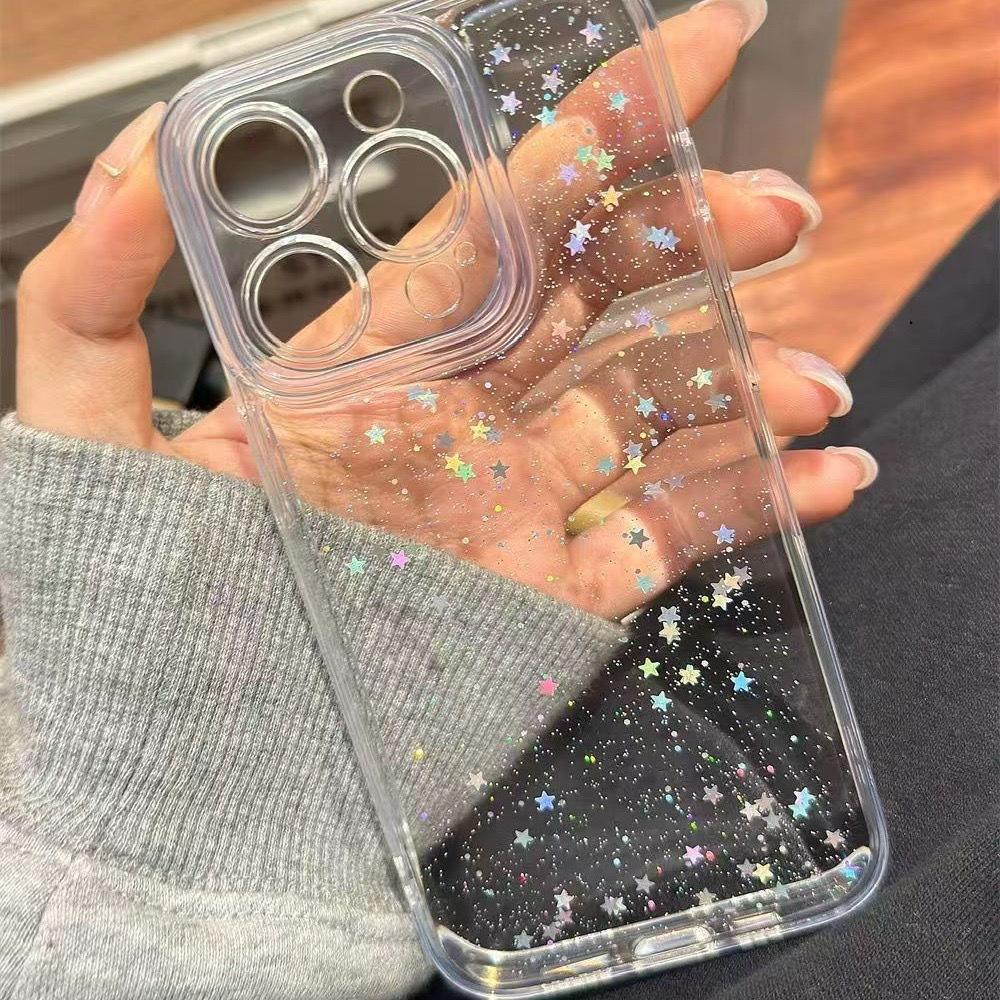 Luxury Bling Star Sequins Glitter Phone Case For iPhone 17 16 15 14 13 12  Pro Max  Clear Powder Sparkle Cover