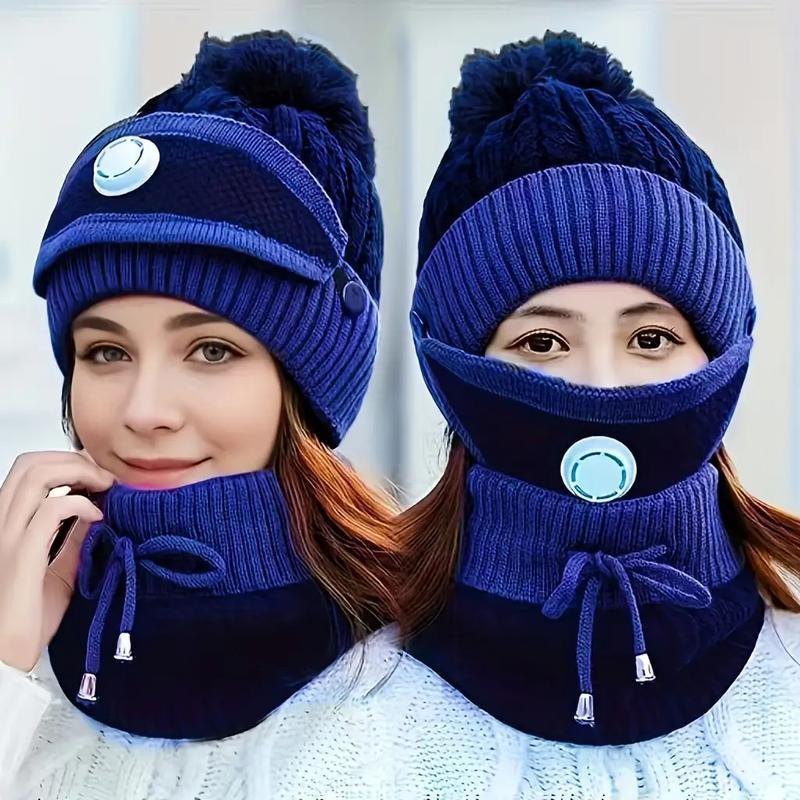 3PCS Women's Beanie Set with Mask and Scarf, Thickened Fleece Winter Hat for Ear Protection and Extra Warmth