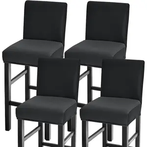 Bar Stool Covers Set of 4, Waterproof Stretch Barstool Seat Covers for Counter Height Pub Tall Chair with Backs, for Kitchen Dining Room Cafe, Dark Grey