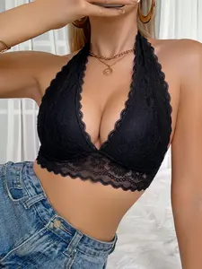 Women's Halter Bra, Deep V Lace Design, Soft Comfortable, No Underwire, Suitable for Dates, Parties, Shopping, All Seasons