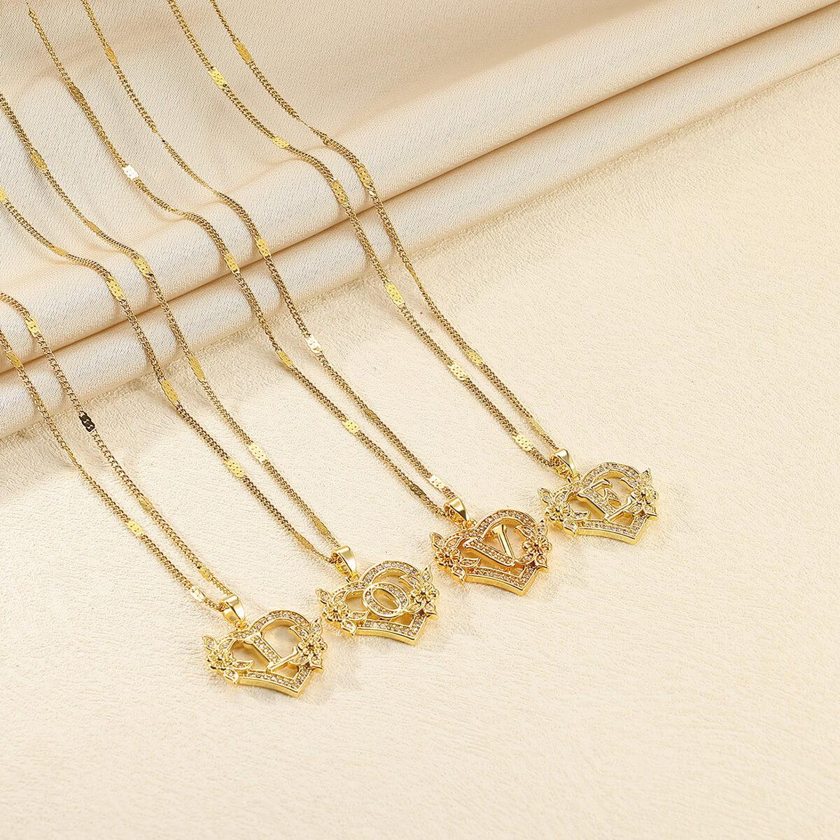 Summer women's heart-shaped necklace, stainless steel necklace with diamond and floral decorations, suitable for girls' daily fashion wear