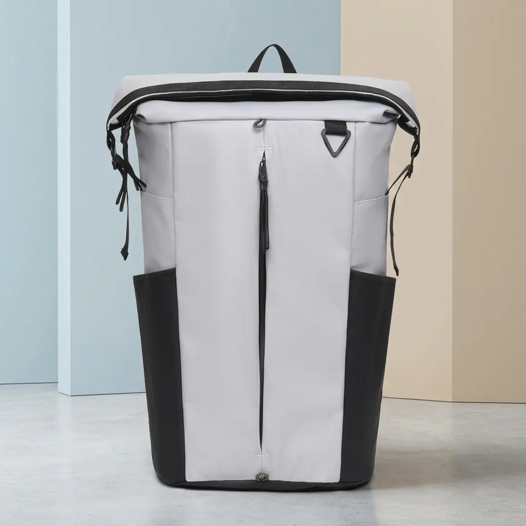 Unisex Roll Top Backpack in PU Leather, Colorblock Design for Travel & Campus Life, Expandable 20-35L with 16in Laptop Compartment & Buckle, Adjustable, Plain, Business, Pu Exterior, Back To School Haul, Everyday Carry, Casual, College Carry, Edc Gear, In