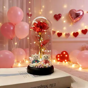 Bear-Shaped Glowing Rose Night Light with Two Bears, Rose-Shaped Plastic Cover Decorative Lamp for Bedroom, Study, and Home, Valentine's Day and Christmas Gift