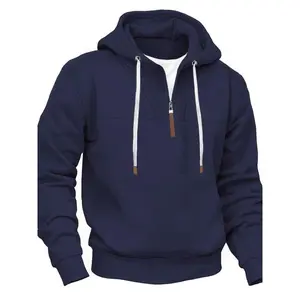 New Men's Fleece Lined Half Zip Hoodie, Trendy Patchwork Long Sleeve Loose Fit Plus Size Couple Sweatshirt, Casual Fashion Pullover