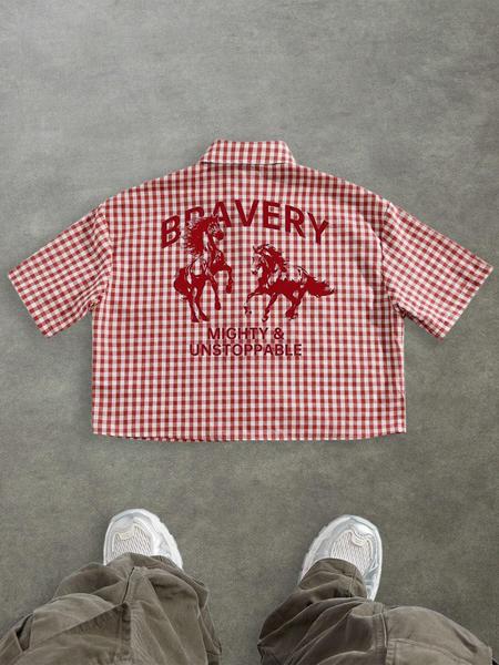 Men's Regular Fit Horse & Letter Print Short Sleeve Shirt, Casual Retro Gingham Shirt for Daily Wear, Fashion Men's Top for Summer