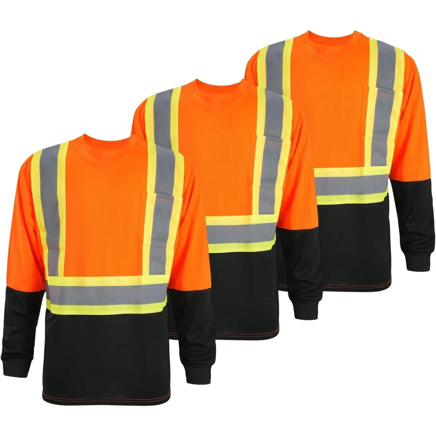 LeeHanTon High Vis Reflective Safety T-Shirt Long Sleeve Work Shirt with Pockets Construction Security Shirt for Outdoor Work