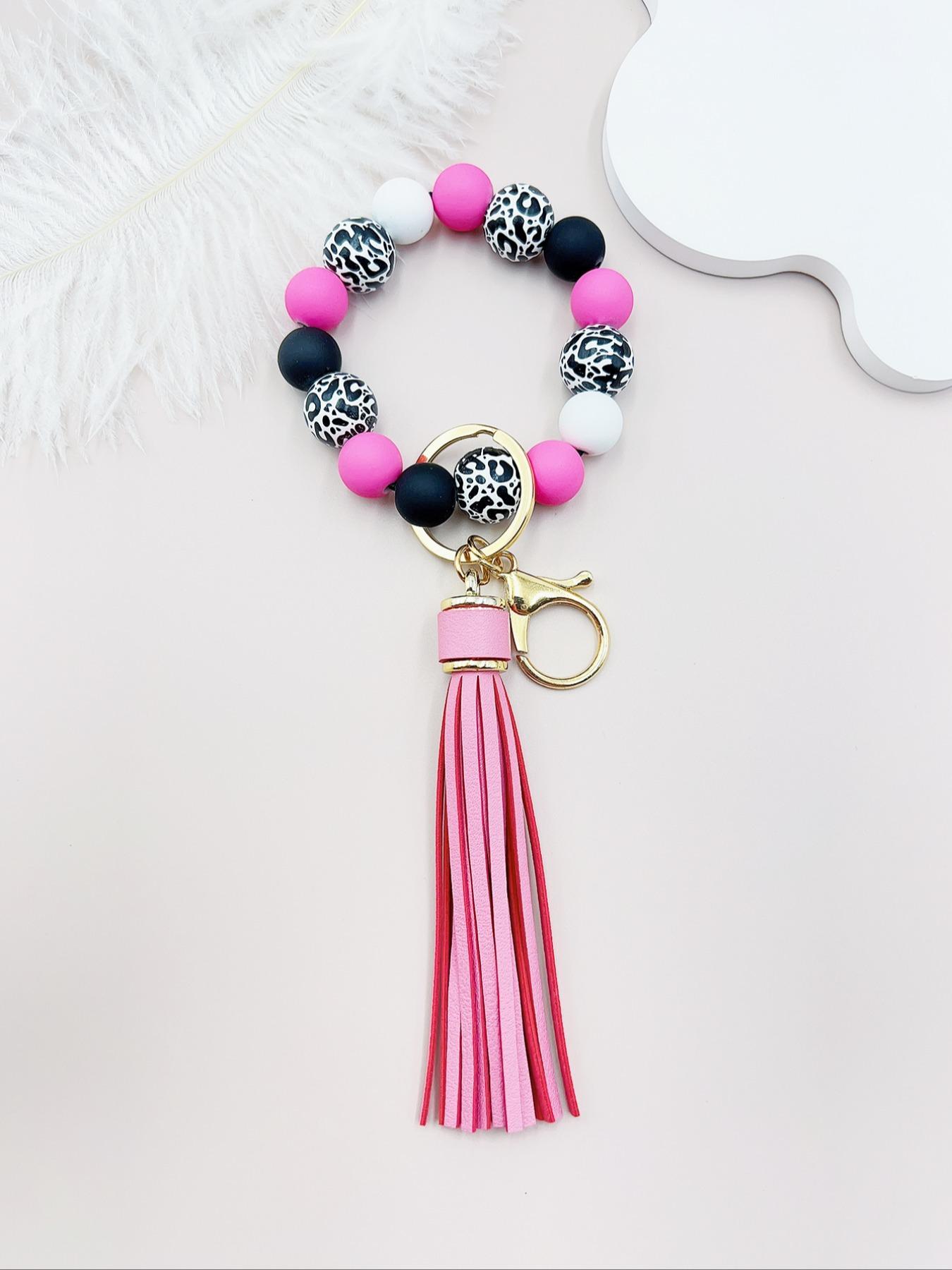 Women's Leopard Print Keychain Bracelet, Silicone Charm Pendant, Casual Style Accessory for Daily Use, Portable Anti-Loss Design