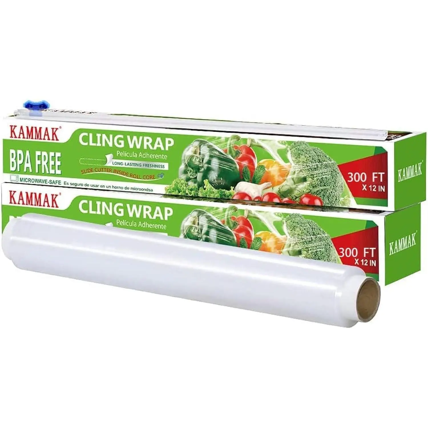 Plastic Wrap Food Wrap with Slide Cutter Cling Wrap 12 inch Food Service Clear Cling Film 2 Pack 300 Square FT Roll BPA-Free Microwave-Safe Kitchen Wrap Quick Cut Plastic Film