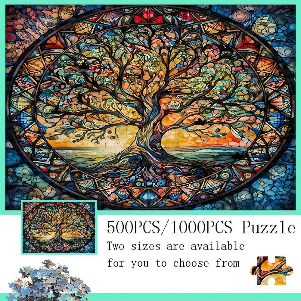 Jigsaw Puzzles for Adults 500 1000 Pieces, Stained Glass Tree of Life Puzzle, Impossible Difficult Hard Fun Jigsaw Puzzles, Recycled Paper, Interlock Perfectly No Dust, Challenging Family Game, Great Gift for Puzzle Lovers